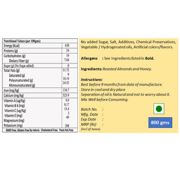 Almond Butter - Honey Sweetened - Crunchy - Premium-2