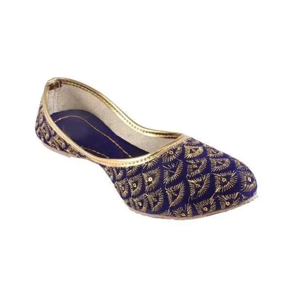 INDI CRAFT FASHION Golden Embroidery Mojari Jutti For Women- Blue (Pack of 6 Pairs)