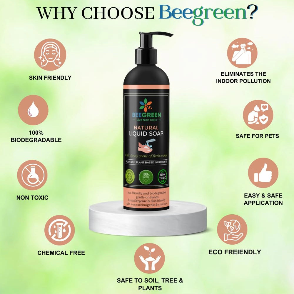 BeeGreen Natural Liquid Soap Orange/ Eco-Friendly & Biodegradable /Safe For Sensitive Skin- 500ml (Pack of 6)