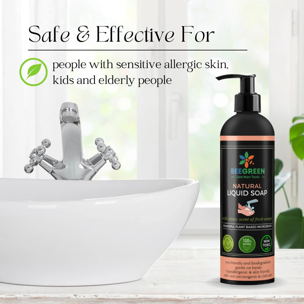 BeeGreen Natural Liquid Soap Orange/ Eco-Friendly & Biodegradable /Safe For Sensitive Skin- 500ml (Pack of 6)