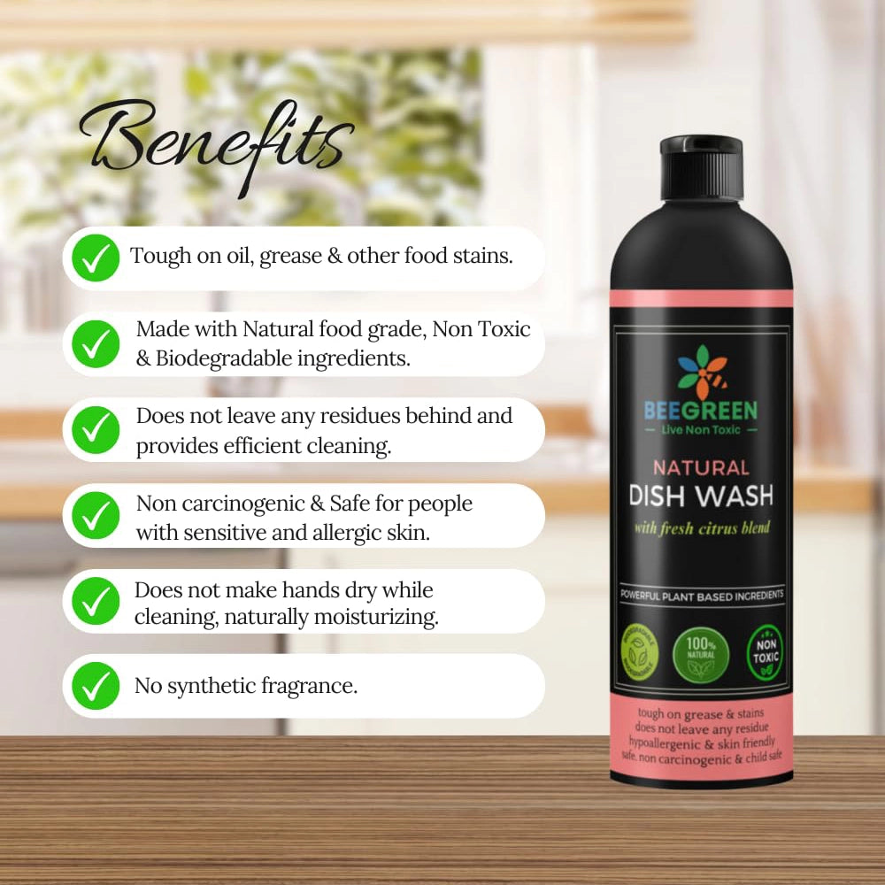 BeeGreen Eco-Friendly & Biodegradable Natural Dish Wash Liquid Soap- 500ml (Pack of 6)