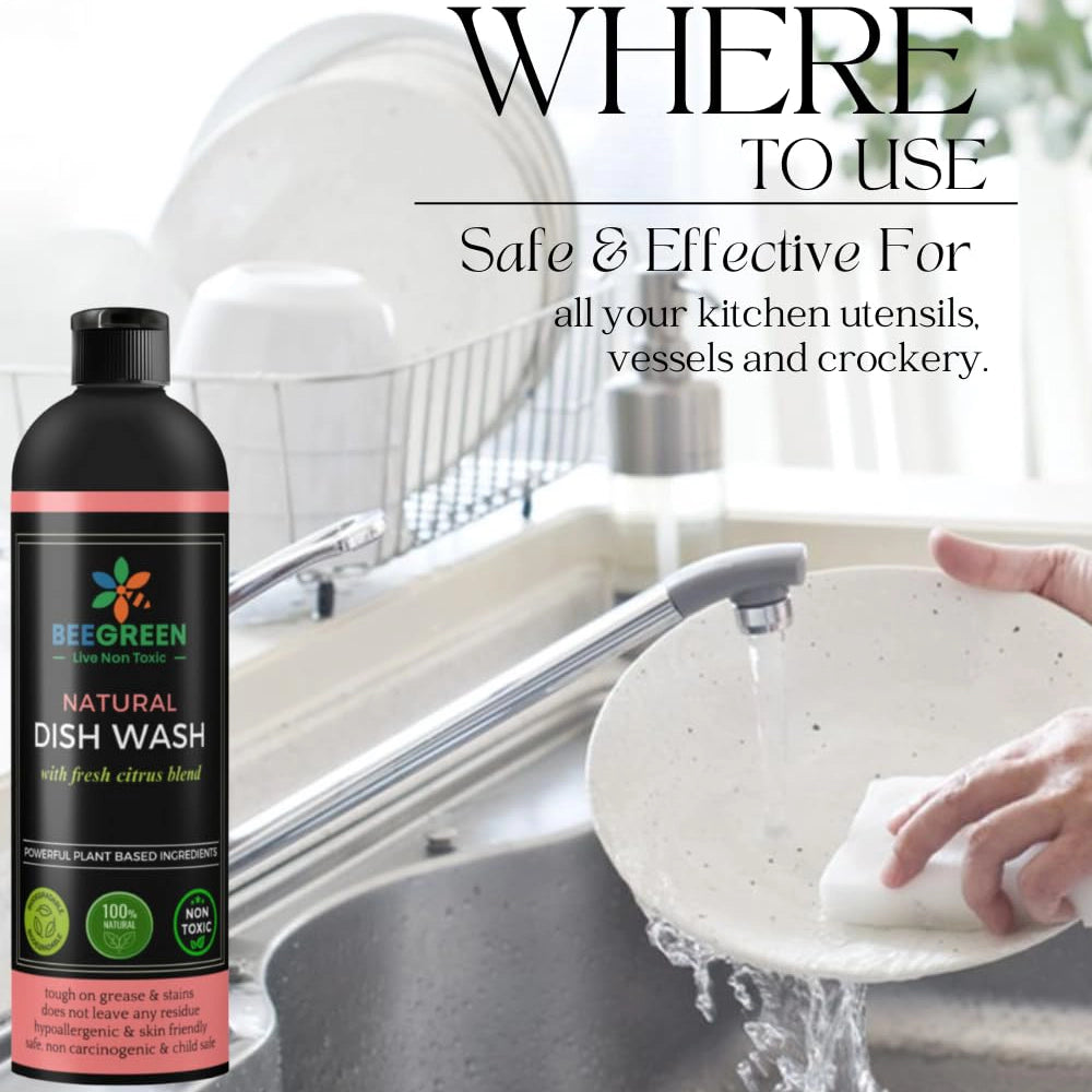 BeeGreen Eco-Friendly & Biodegradable Natural Dish Wash Liquid Soap- 500ml (Pack of 6)