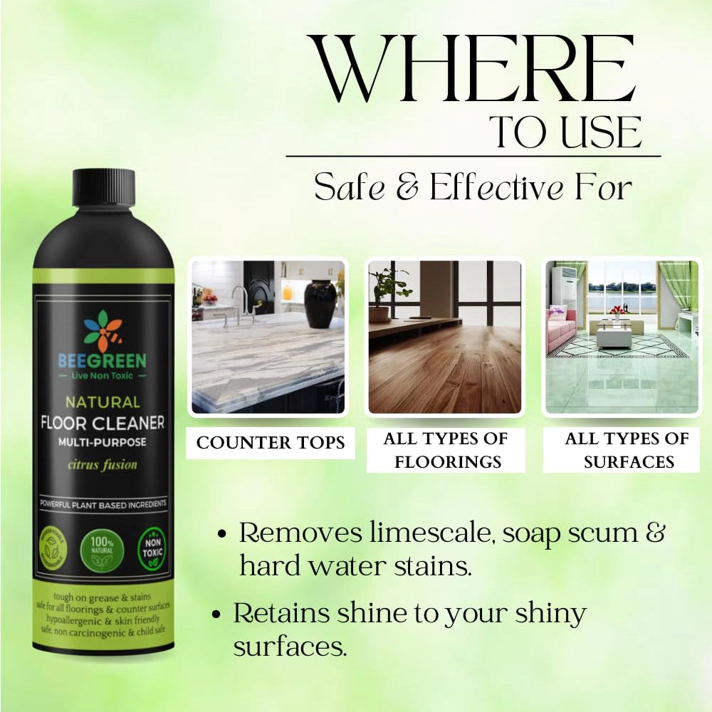 BeeGreen Eco-Friendly & Biodegradable Natural Floor Cleaner Multi-Purpose -500ml (Pack of 6)
