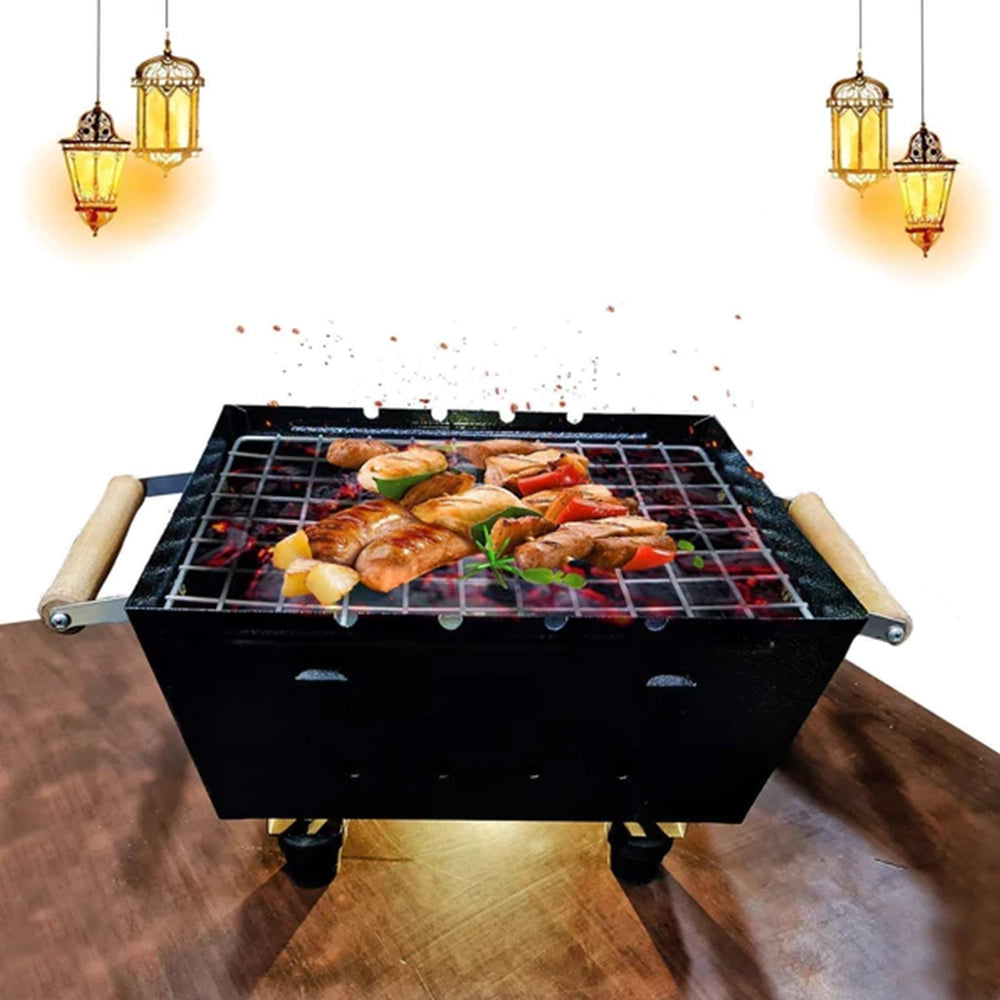 Charcoal Grill Barbecue, Rubber Leg with 4 Skewers-3