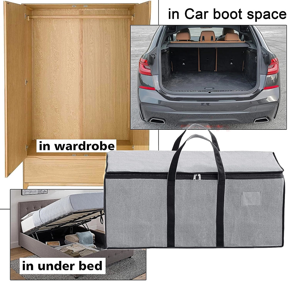 Multi-Purpose Heavy Duty Moisture Proof 90 Litres Canvas Super- Size Jumbo Underbed Storage Bag/Toys/Blankets/Stationery Paper/Clothes Storage Bag With Strong Handle (Grey) Pack of 2