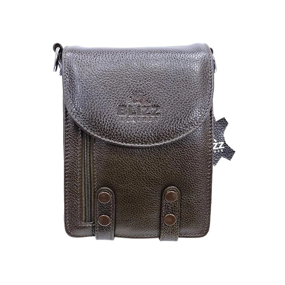 Blizz Leather Crossbody Bag Small Leather, Man Shoulder Handbag for Travel, Cycling, Hiking, Office & Business (Pack of 3)