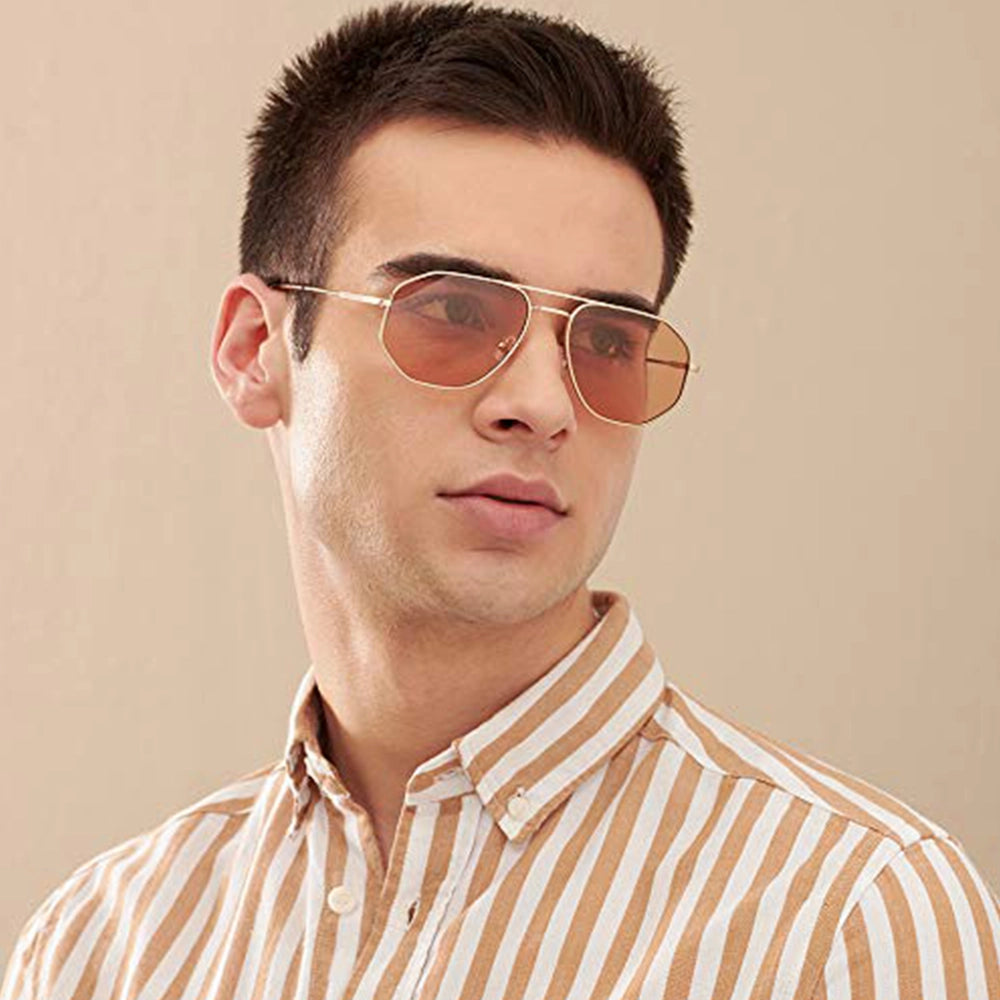 Gold Brown Aviator UV Protected Sunglasses-3
