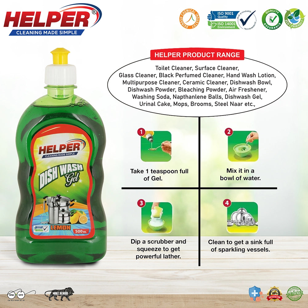 Helper Dish Wash Gel, Lemon (Green), 500ml-3