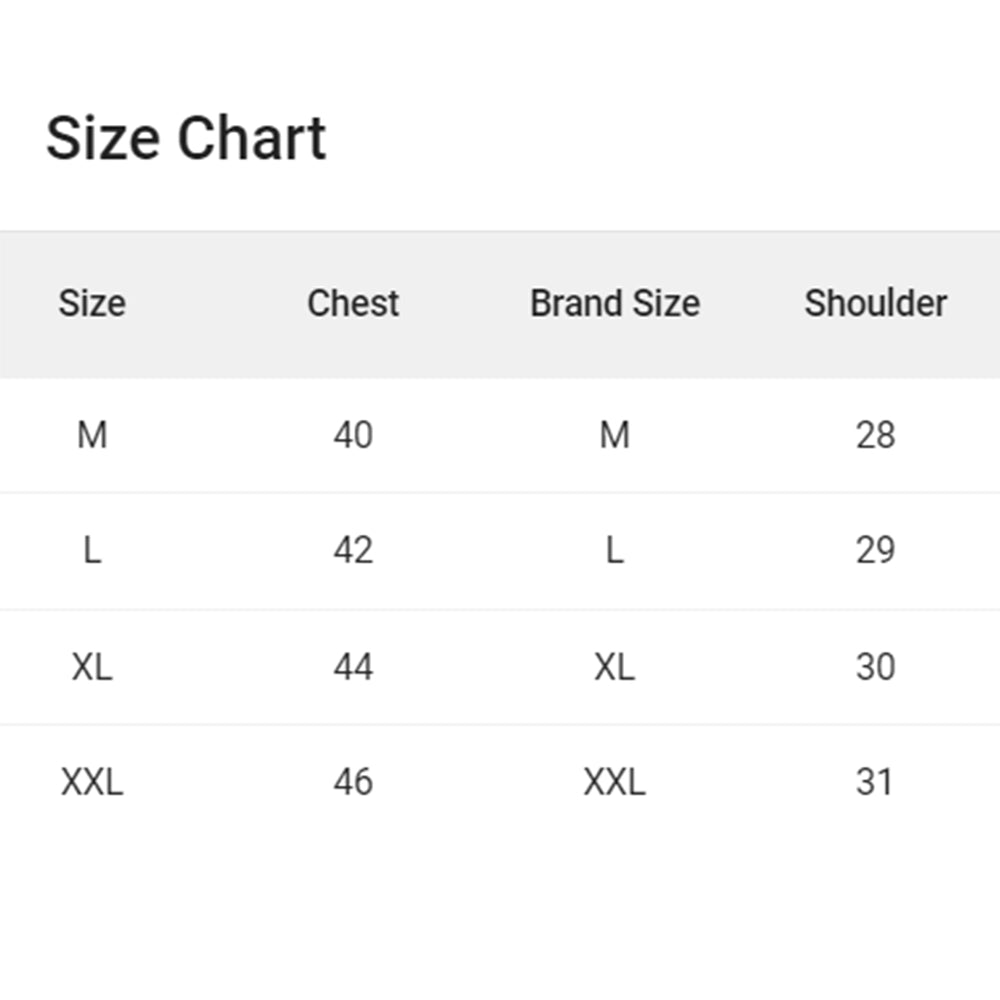 JF -Size chart