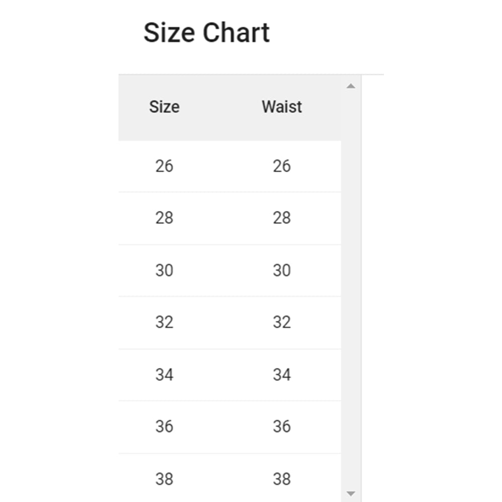 JF- Size chart