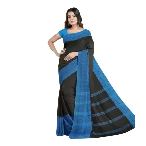 KHADI Begom Puri Saree Black & Blue 4