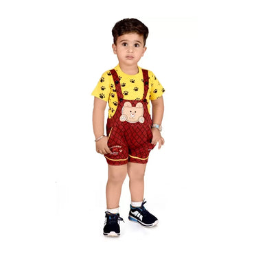 KIDZLIFE Dungarees Yellow Maroon (2)