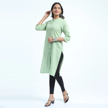 Kansie 100% Pure Cotton Plain Kurta -Green.2