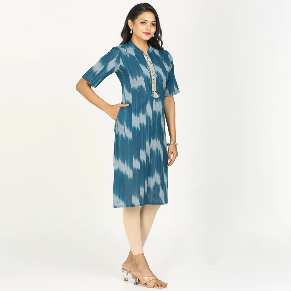 Kansie 100% Pure Cotton Kurta for Work Occasion With Yarn Dyed Ikat Pattern (Pack of 3)