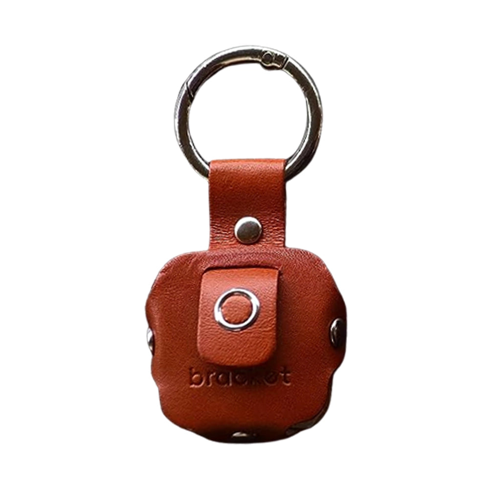 Bracket Genuine Leather Key Chain for Air Tag / Key Chain Case Holder Compatible with Apple Airtag, Comes with Metal Carabiner & Transparent Airtag Protective Film - (Pack of 10)