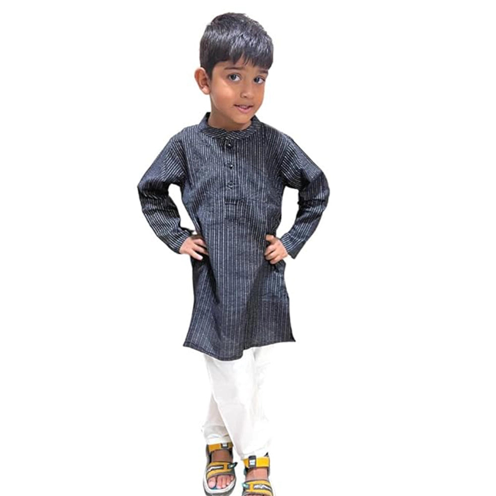 Maitreyo Baby Boy Kantha Black Color Kurta Pyjama Set-4