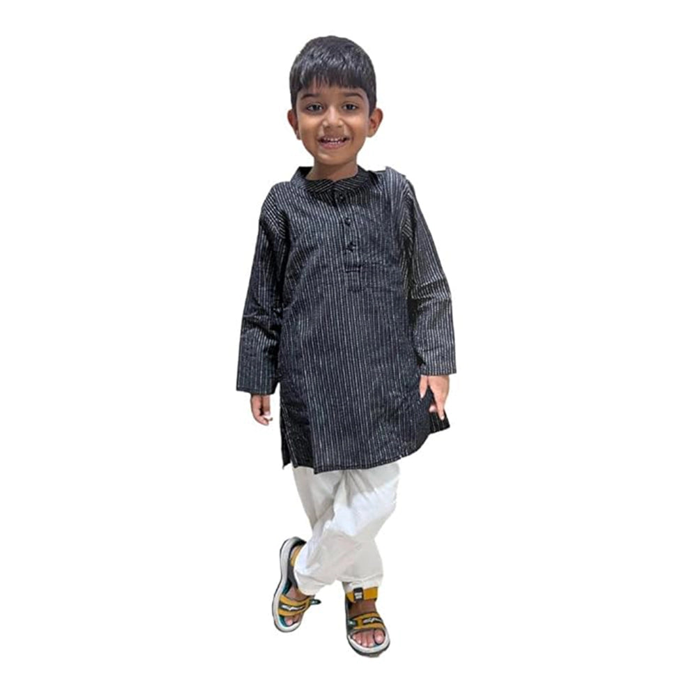 Maitreyo Baby Boy Kantha Black Color Kurta Pyjama Set-5