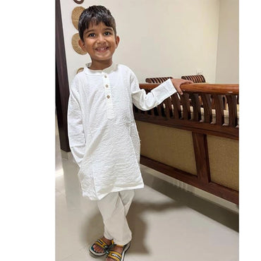 Maitreyo Baby Boy White Cotton Kurta Pyjama Set-2