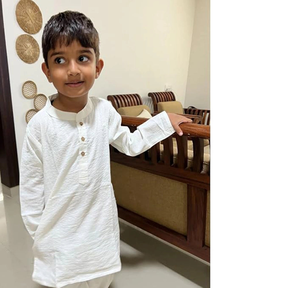 Maitreyo Baby Boy White Cotton Kurta Pyjama Set-4