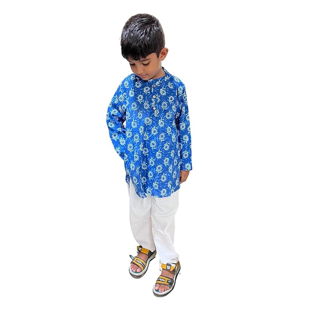 Maitreyo Kids Boys' Pure Cotton Printed Kurta Pyjama Set-4