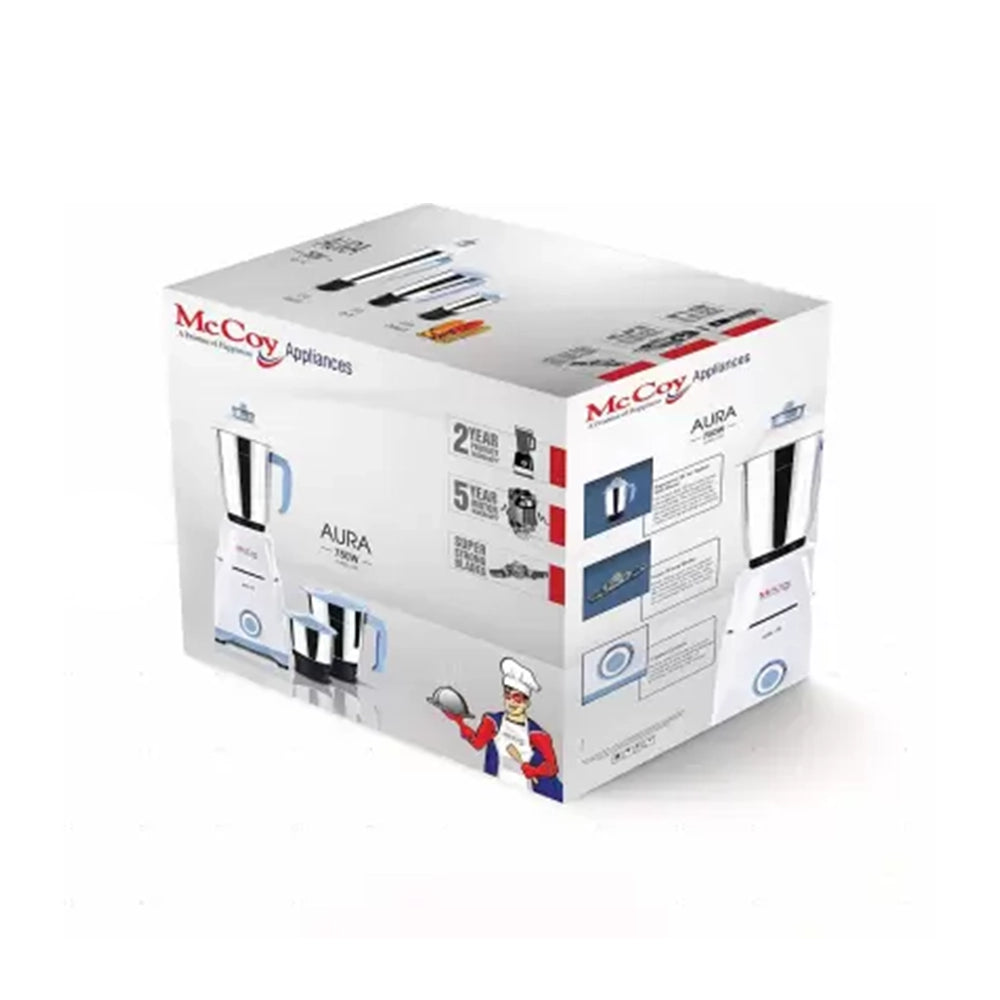 McCoy AURA 750-Watt Mixer Grinder, White, With 3 Stainless Steel Jars / Pack (4 packs)