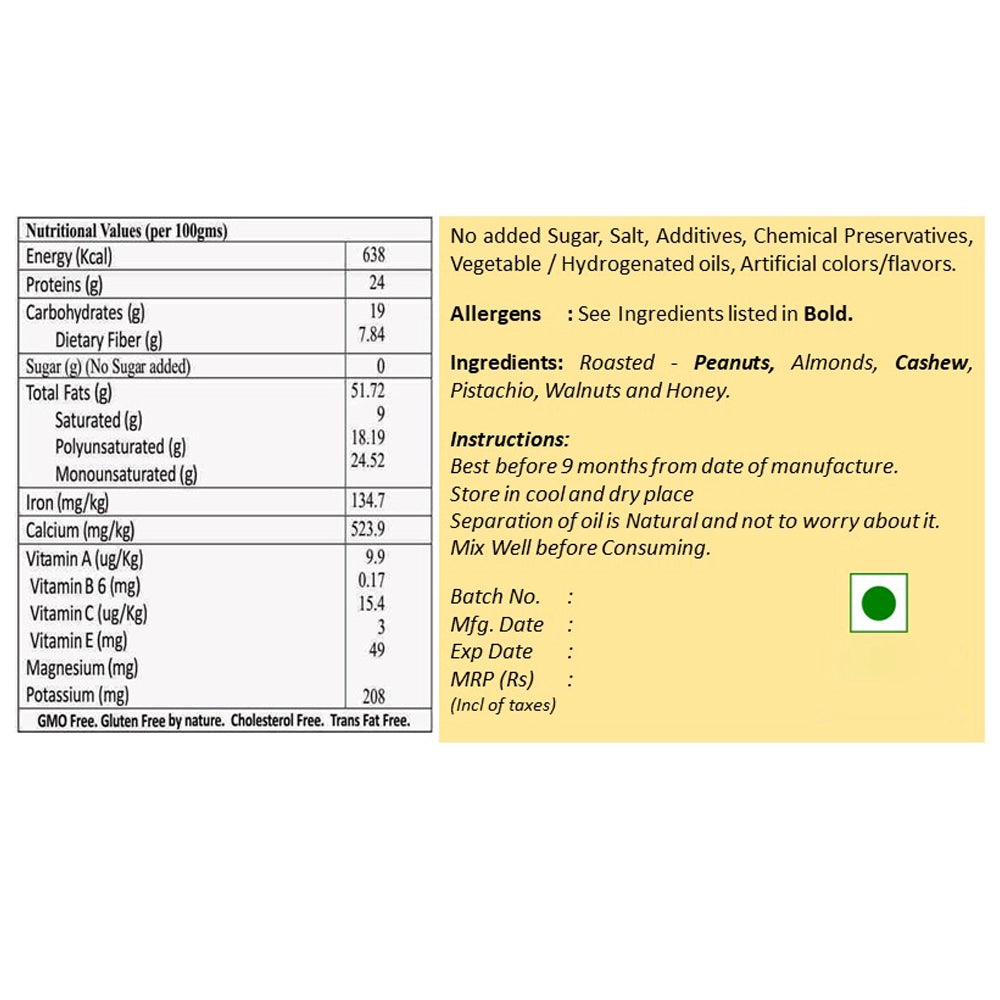 Green Byte Mixed Nut Butter Honey Sweetened Crunchy - Premium (Pack of 2)