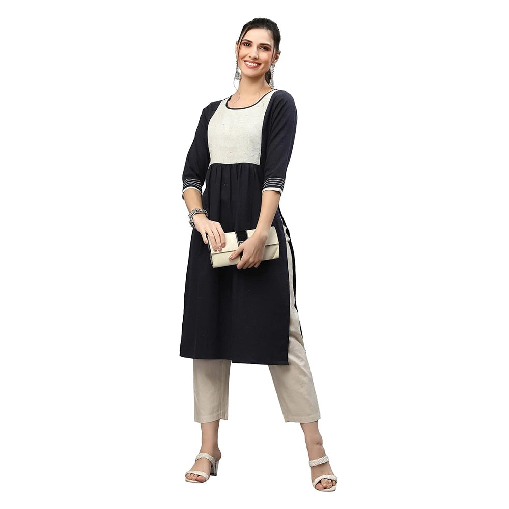 Navy Round Neck Flared Kurta-4