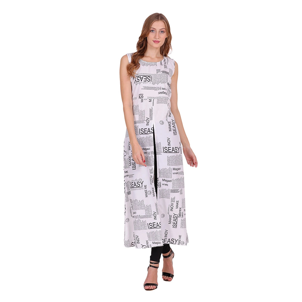 O Madam Crepe Paper Print Sleeveless, Round Neck Casual & Summer Slit Dress For Women (Pack of 5)