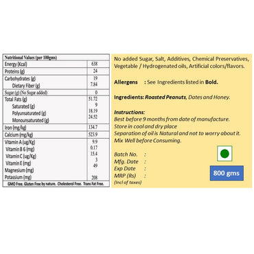 Peanut Dates Butter - Honey Sweetened - Crunchy-2