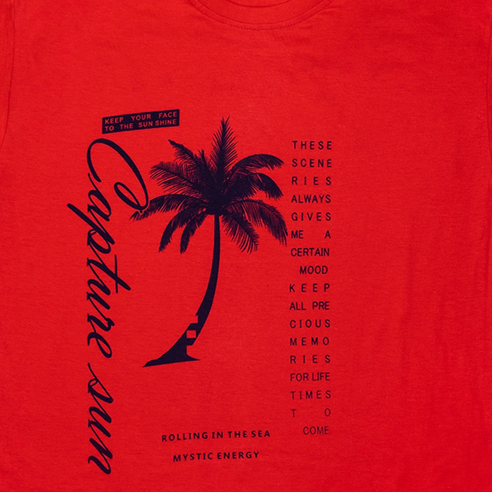 Powermerc Cotton Chest Printed T-shirts for Men-Red-2