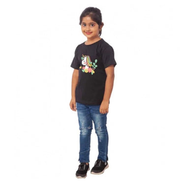 Shashwani Girls Cotton Unicorn Face Half Sleeve T-Shirt Black.2