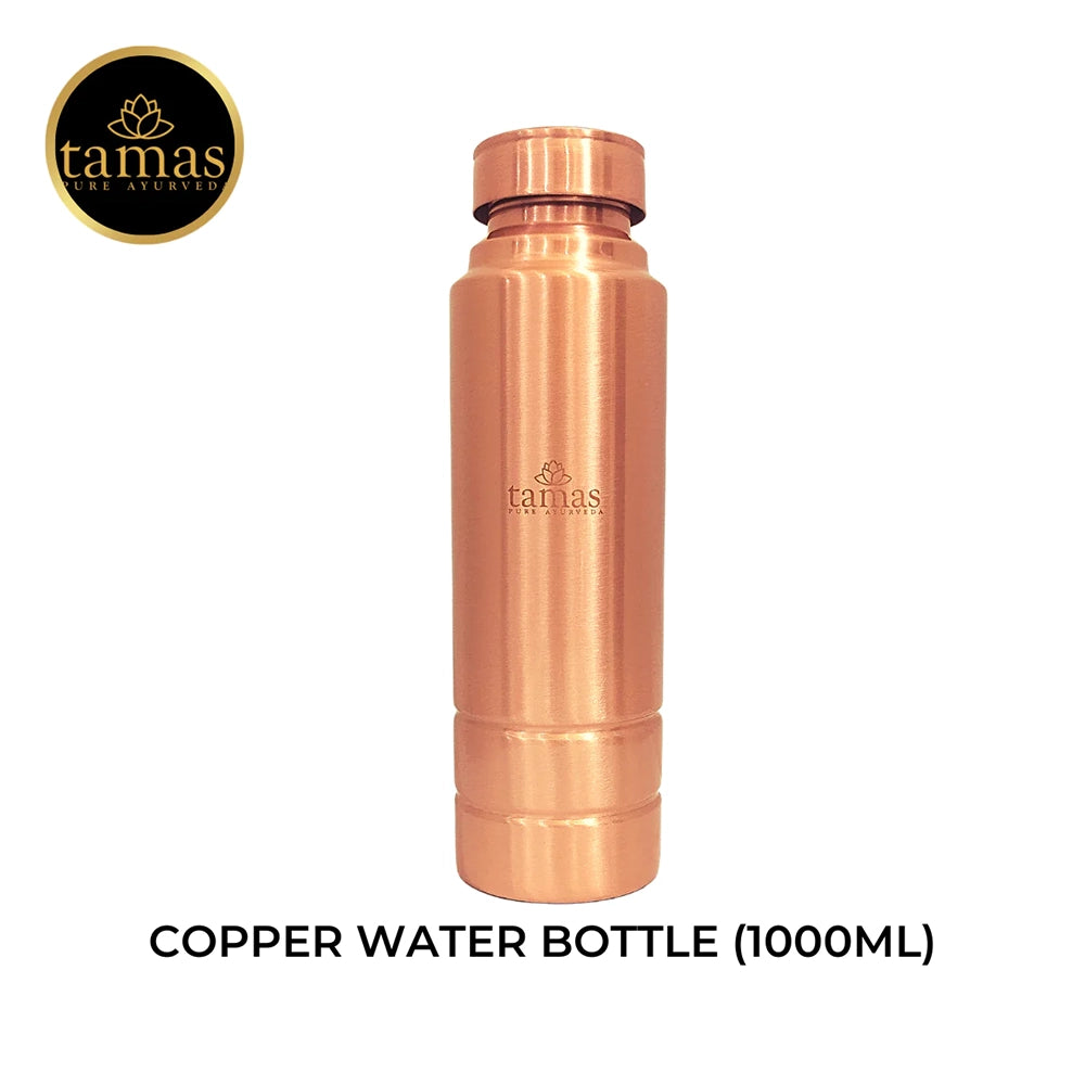 Tamas Pure Ayurveda Copper Water Bottle- 1000ml And Glass Set- 250ml With Premium Gift Box (100ml & 250ml) (Pack of 2 Sets)
