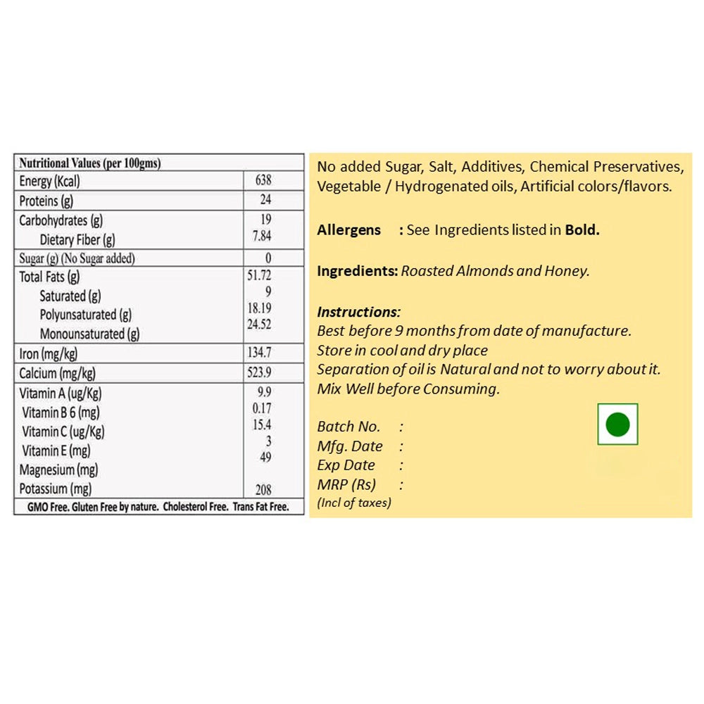 Green Byte Almond Butter Honey Sweetened Crunchy - Premium 350 Grams (Pack of 5)