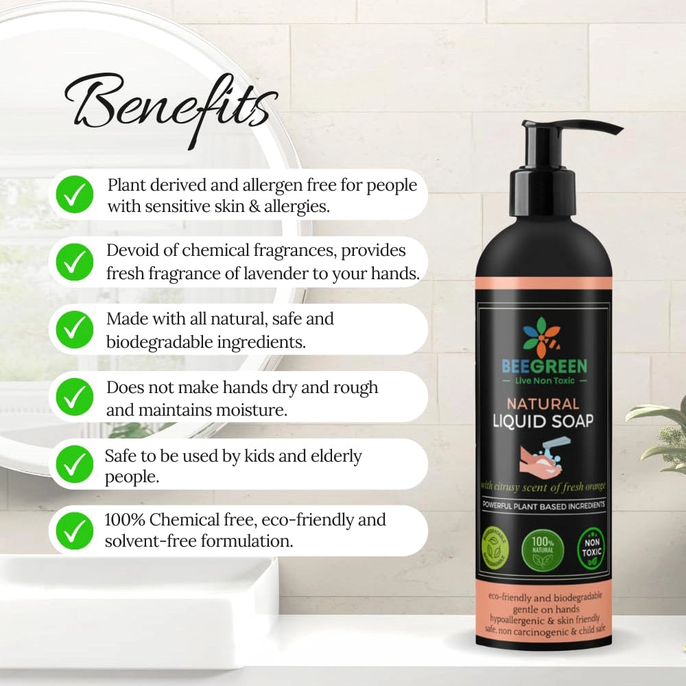 BeeGreen Natural Liquid Soap Orange/ Eco-Friendly &amp; Biodegradable /Safe For Sensitive Skin- 500ml (Pack of 6)