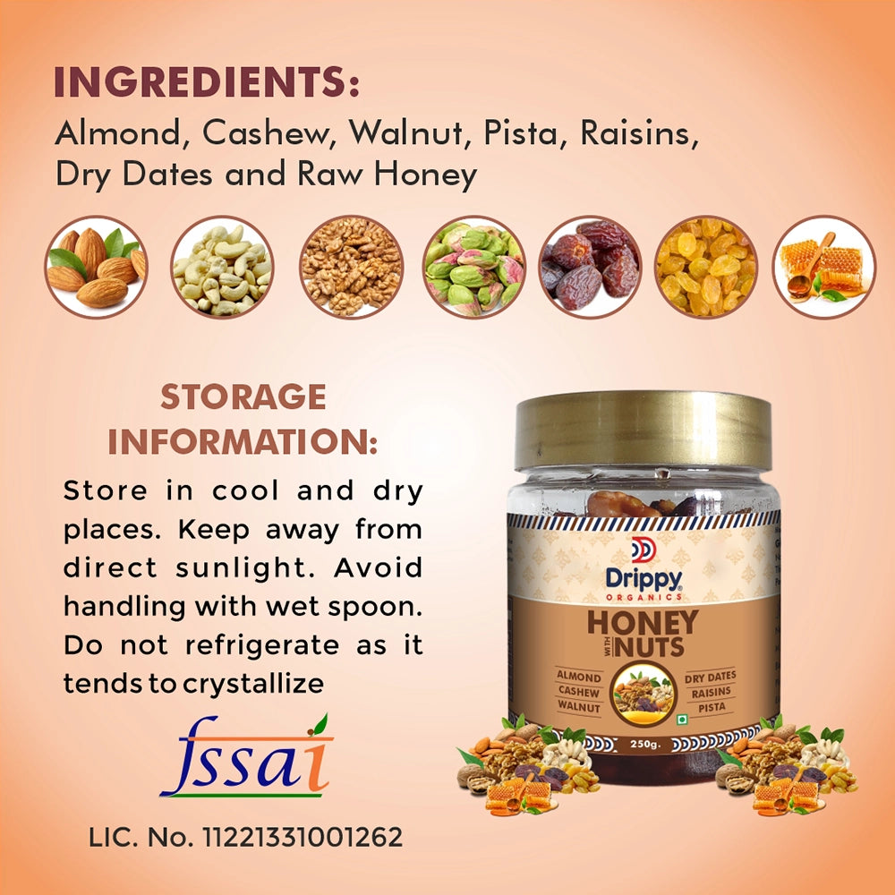 Drippy Organics Honey Nuts- 250 Grams