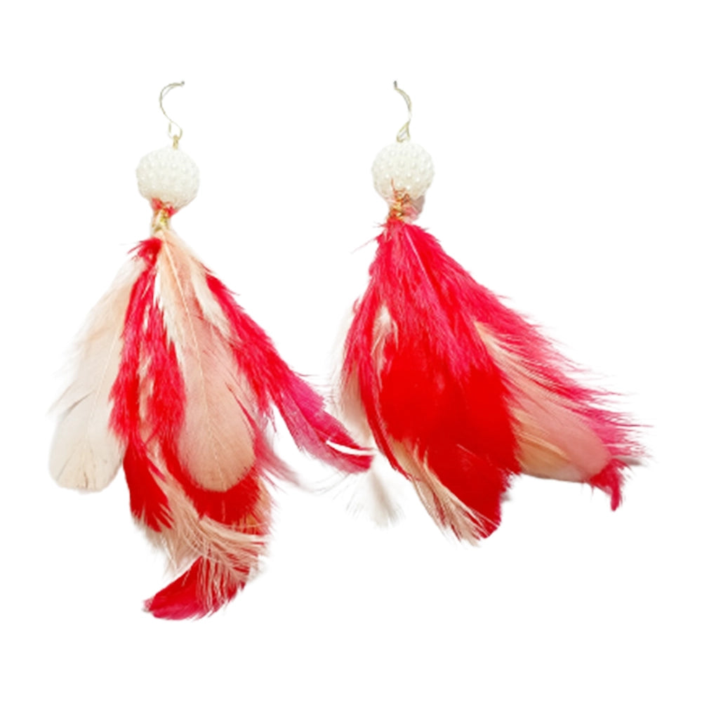 The Trend City Round shape White Beads Feather Earrings (Pack Of 5 Sets)