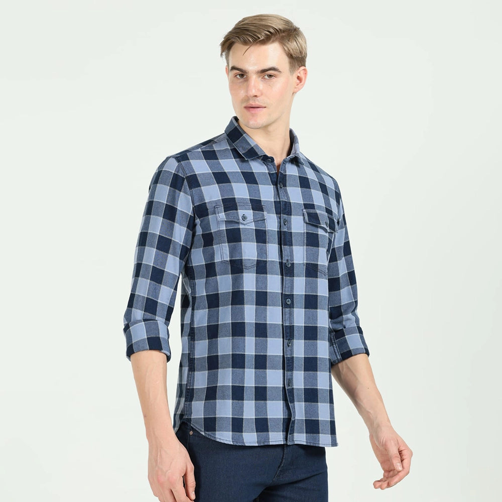 Fit Checkered Casual Shirt (Blue)-4
