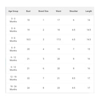 Girls Net Frocks & Dresses-Size Chart