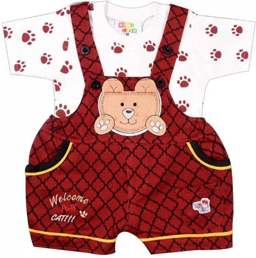 KIDZLIFE Dungarees White Maroon