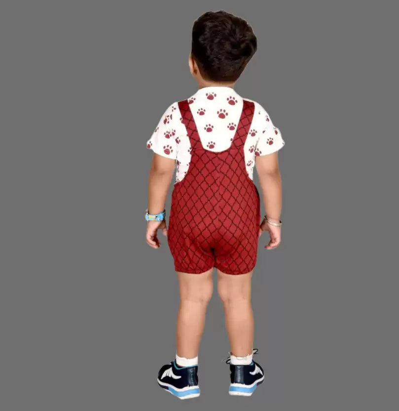 KIDZLIFE Dungarees White Maroon (2)