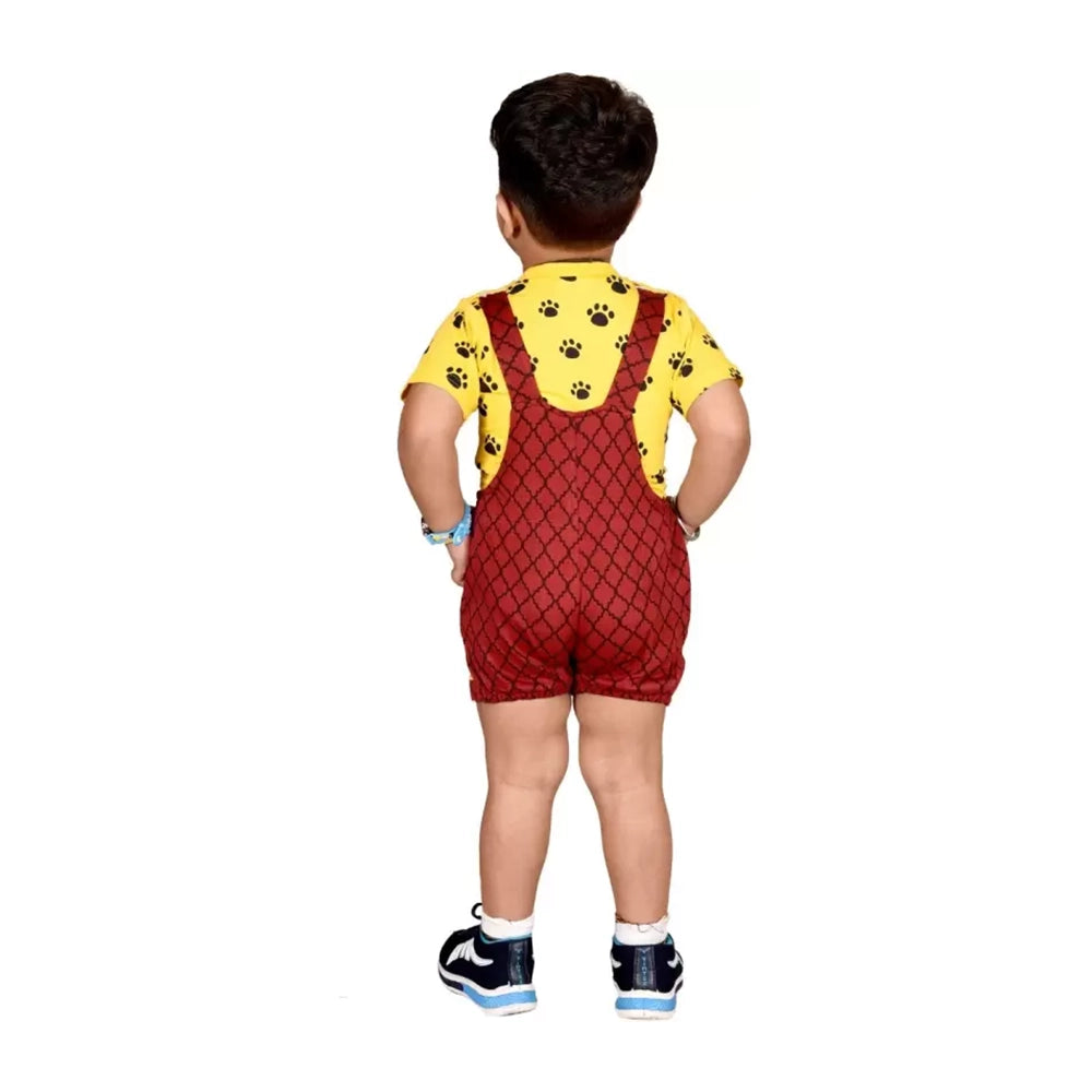 KIDZLIFE Dungarees Yellow Maroon (3)