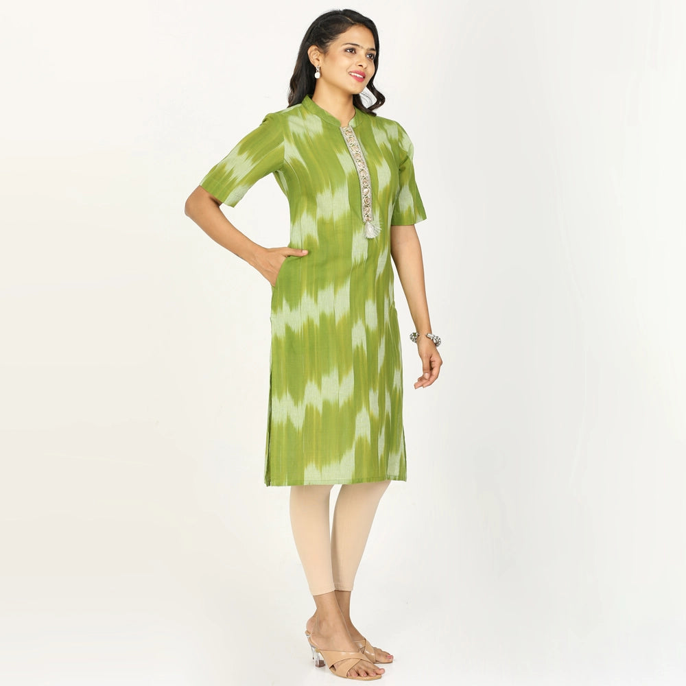 Kansie 100% Pure Cotton Kurta for Work Occasion With Yarn Dyed Ikat Pattern (Pack of 3)
