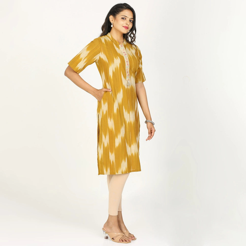 Kansie 100% Pure Cotton Kurta for Work Occasion With Yarn Dyed Ikat Pattern (Pack of 3)