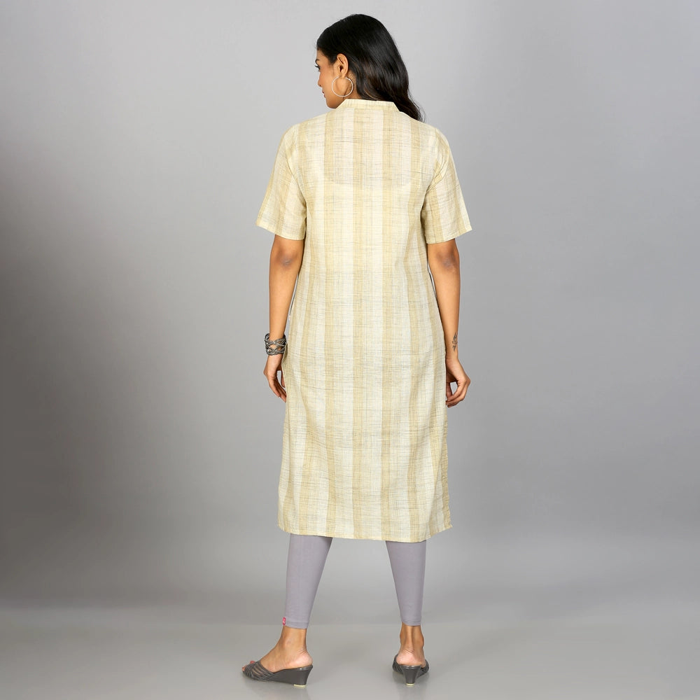 Kansie 100% Pure Cotton Stripes Kurta-Beige (3)