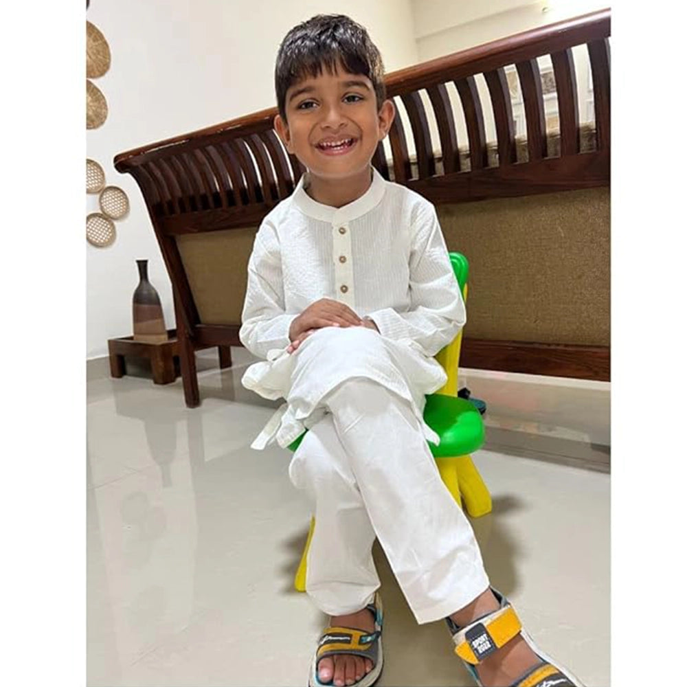 Maitreyo Baby Boy White Cotton Kurta Pyjama Set-3