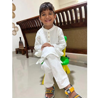 Maitreyo Baby Boy White Cotton Kurta Pyjama Set-3