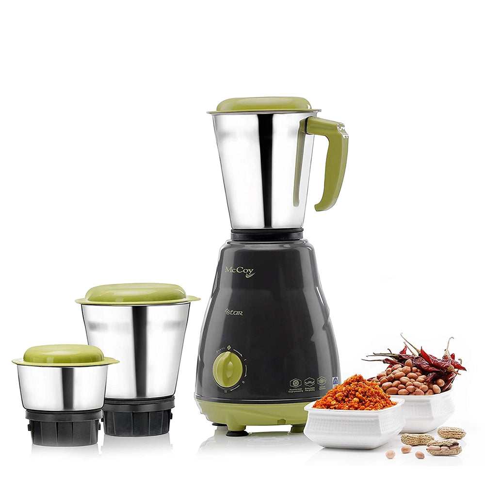 McCoy Star 500-Watt Mixer Grinder 3 Jars / Pack (Grey&amp;Green)