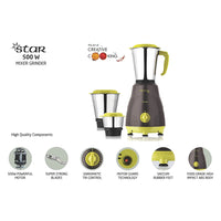 McCoy Star 500-Watt Mixer Grinder 3 Jars / Pack (Grey&amp;Green)