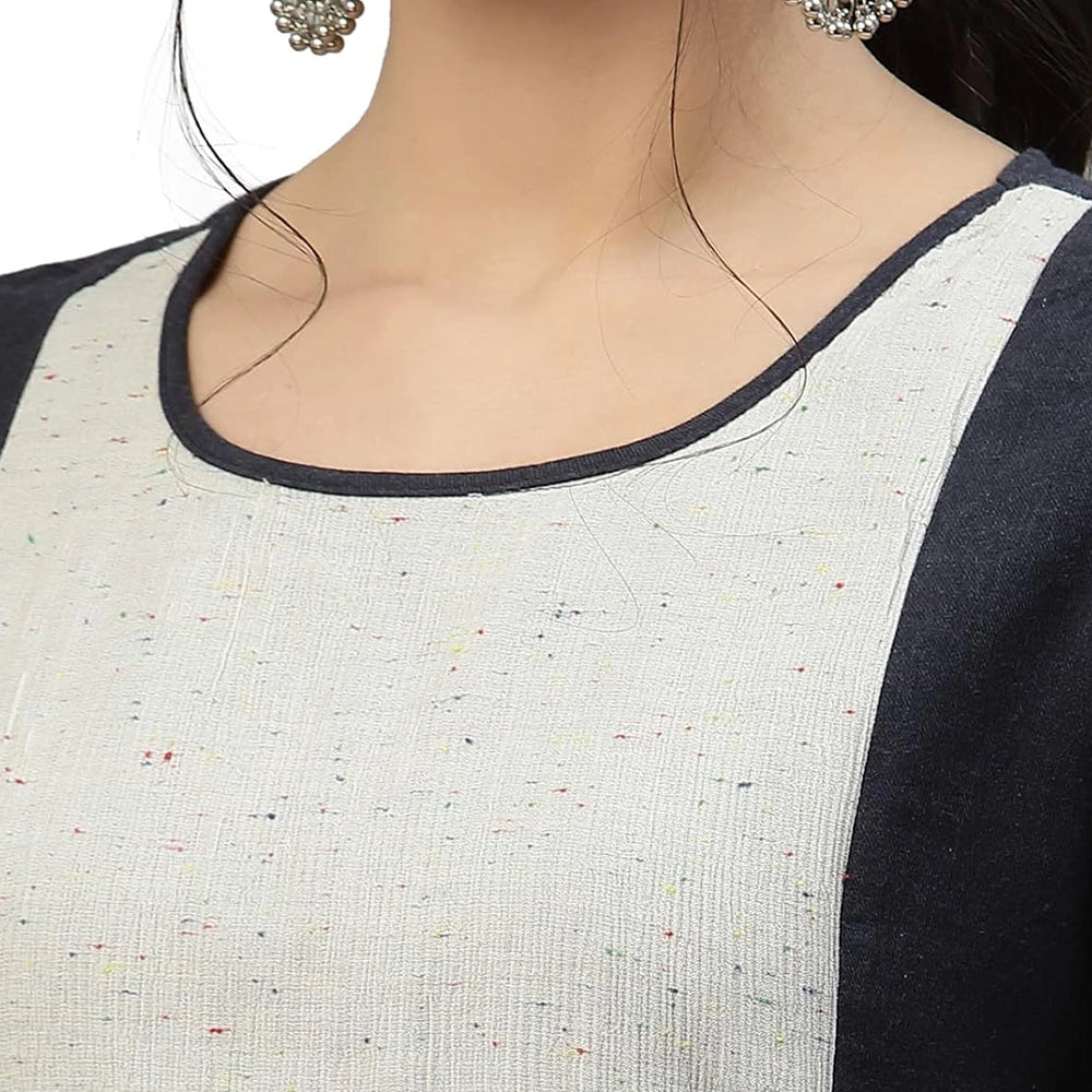 Navy Round Neck Flared Kurta-3