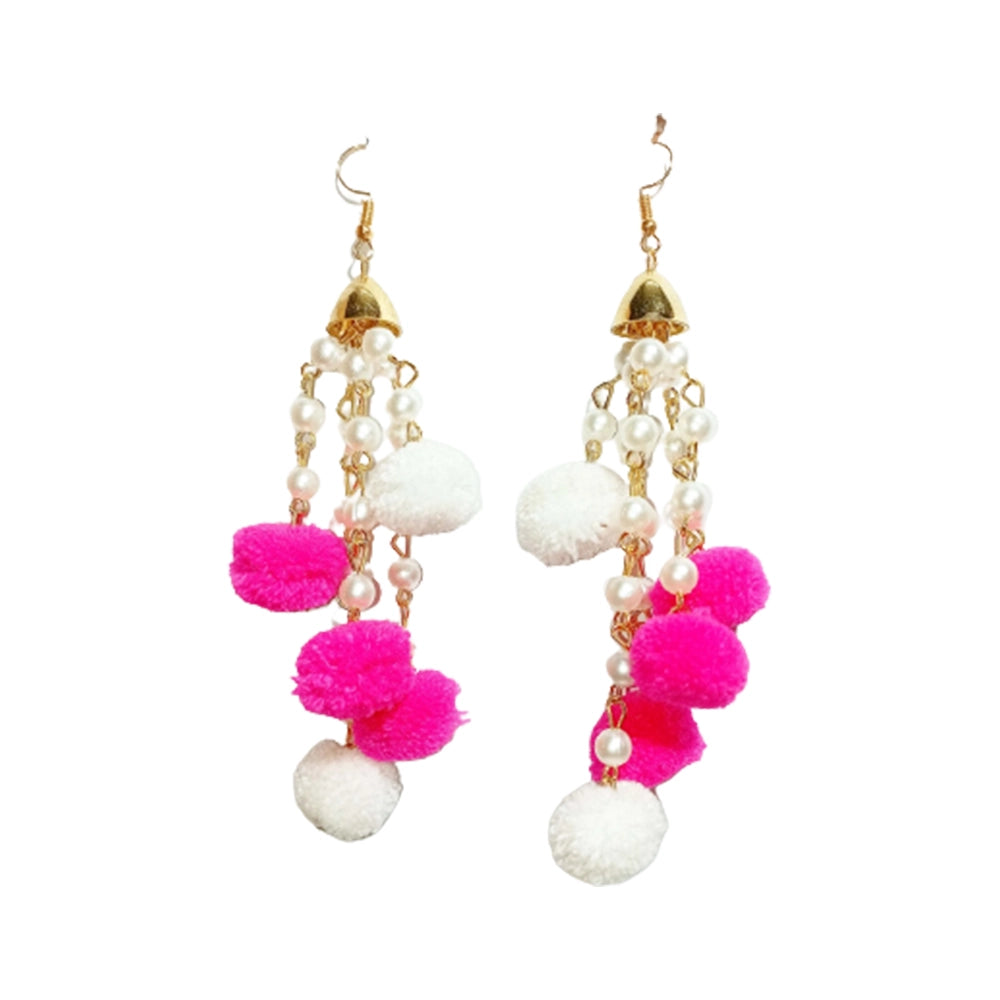 Pom Pom Earrings Pink & White-1
